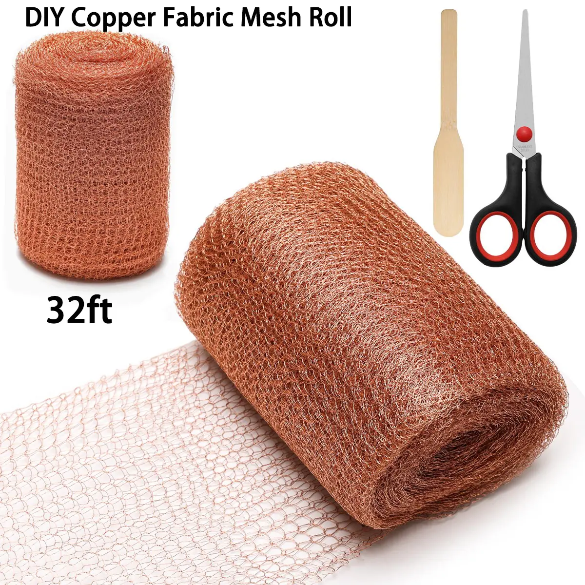 Double Layer Copper Mesh Roll (5" x 32 ft) with Scissors for Home Pest Control, Hole Blocker, Gap Filler, Plant Protection, Bat Snail Bird Rodent & Flying Insect Trap