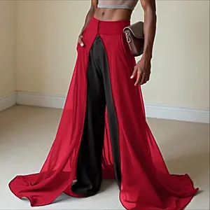 INCERUN Men's Cosplay Chiffon Overlay Skirt Pants Sheer Open Front Maxi Skirt for Stage Performance Latin Dance Party Beachwear