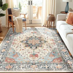 Vintage Large Area Rug for Living Room Non-Slip Backing Washable Rugs Stain Resistant Home Decor Rug Foldable Indoor