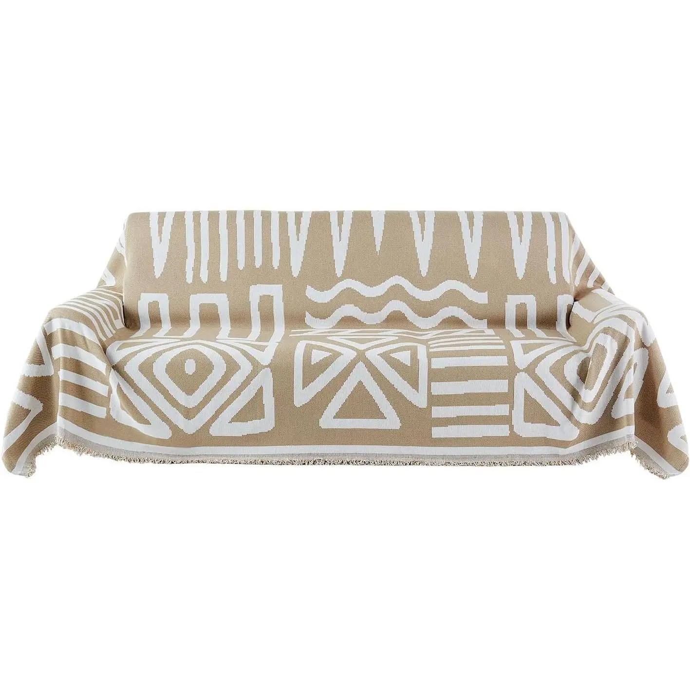 VEVOR Khaki Chenille Boho Sofa Cover, 117.72x71.26in Anti-Slip Durable Breathable Protector with Tassel Hem, Scratch-Resistant, Machine-Washable, Pet-Friendly for Living Room, Outdoor Camping