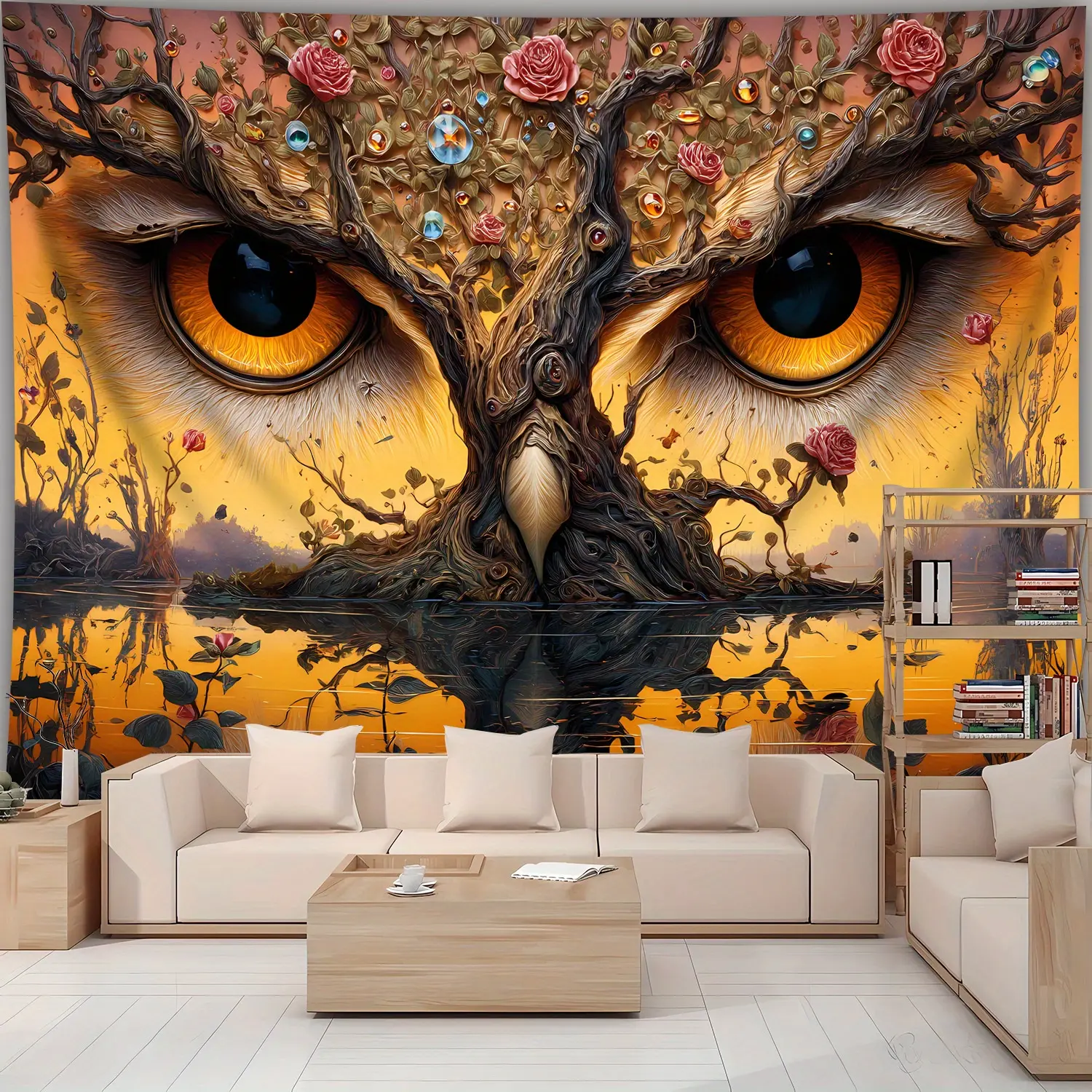 1pc - Extra Large Size - Art Design Owl Landscape Photo Tapestry, Polyester Aesthetic HD Printed Hanging Cloth, Living Room Bedroom Office Home Party Decor, Wall Decoration, No Installation Required