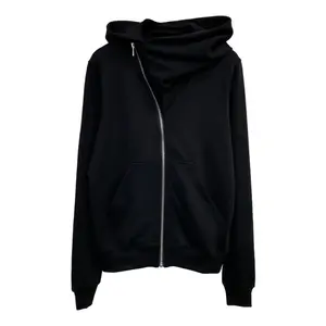 New Autumn Winter Style Wizard Hat Chic Slant Zip Hoodie - Black Streetwear Comfort Sweatshirt" Fashion Fabric