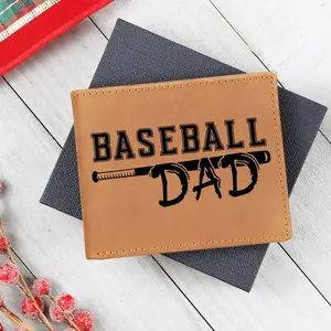Baseball Dad Leather Wallet – Full Grain Cowhide Bifold – Gift for Sports-Loving Father, Coach, or Grandpa