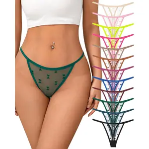 Lace Thongs for Women G String Thongs for Women T-back Thong Underwear Low Waist Breathable Womens Panties 12Pack