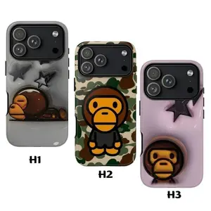 Streetwear Baby Monkey Milo Bape Style Cartoon Art Heavy Duty Tough Phone Case Shockproof Drop Protection Durable Hard Cover Trendy Gift for iPhone 11 12 13 14 15 16 17 Pro Max Plus