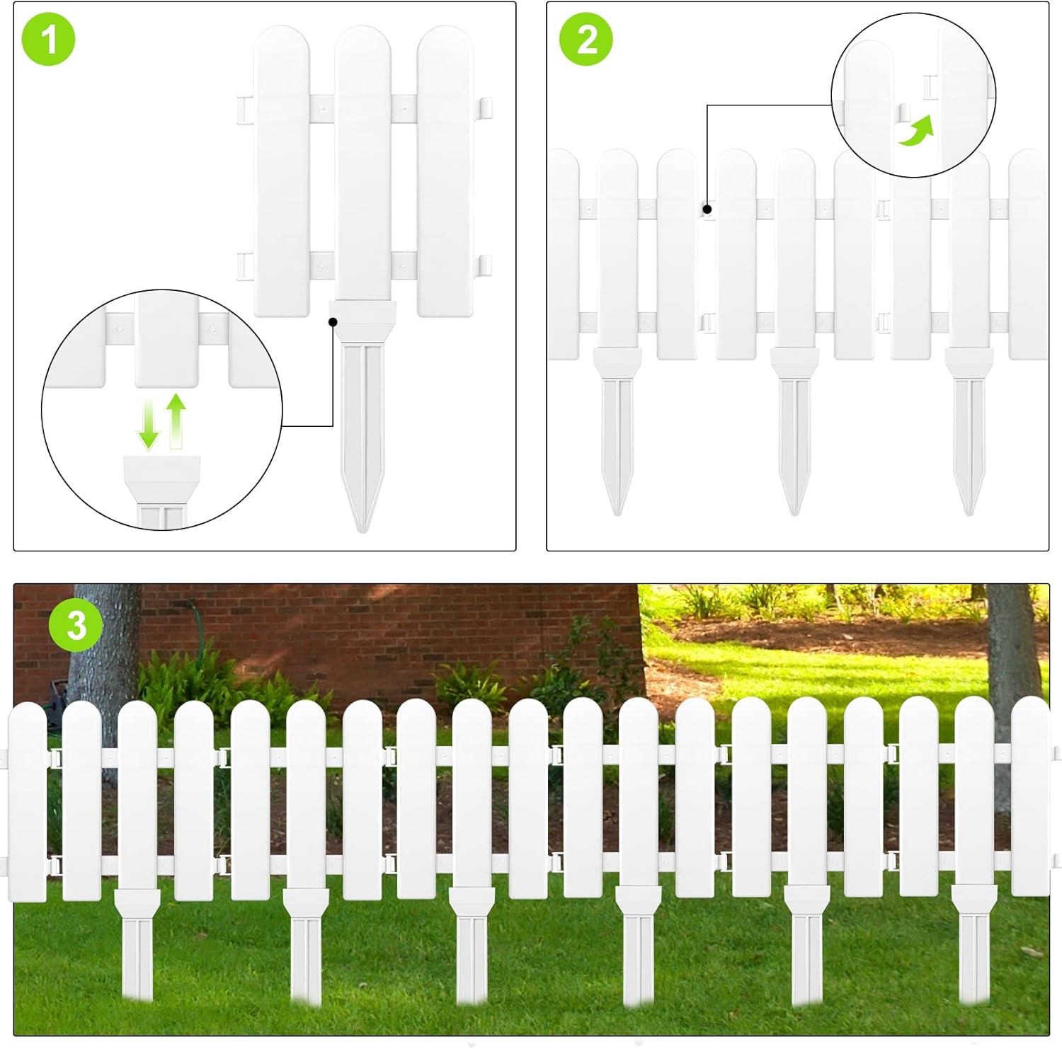 8-Pack Outdoor Pet Plastic Fence – Push-In Ground Stakes for Easy Installation – Keep Dogs & Cats Safe in Yard – Prevent Escape & Wandering – Protect Lawns, Flower Beds & Gardens – DIY Adjustable Barrier for Backyard, Patio & Garden