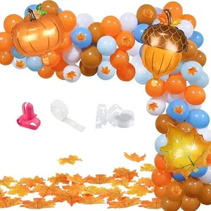 93pc Blue Pumpkin Balloon Arch Garland Kit, Fall Balloons with Pumpkin Maple Leaf Balloons for Boy Pumpkin Baby Shower Fall Birthday Thanksgiving Party Decor