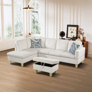 Modern 66.5" White Flannel 3-Piece Living Room Sofa Set, Soft Comfortable Couch, Solid Stable Frame, Stylish Design, Simple Assembly, Great for Home & Apartment