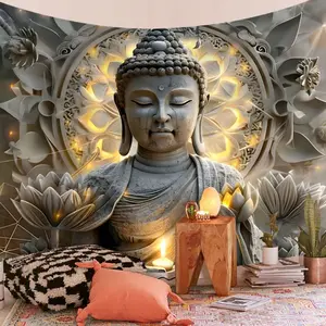 Zen Buddha Meditation Wall Tapestry with Lotus and Sacred Mandala Decorative Elements, Durable Lightweight Fabric for Yoga Space, Mediation Corner, Spiritual Bedroom, Relaxation