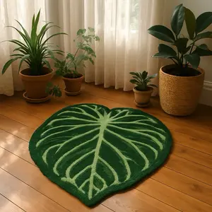 Philodendron Gloriosum Leaf Rug - Green Leaf Design, Ideal for Living Room and Home Decor