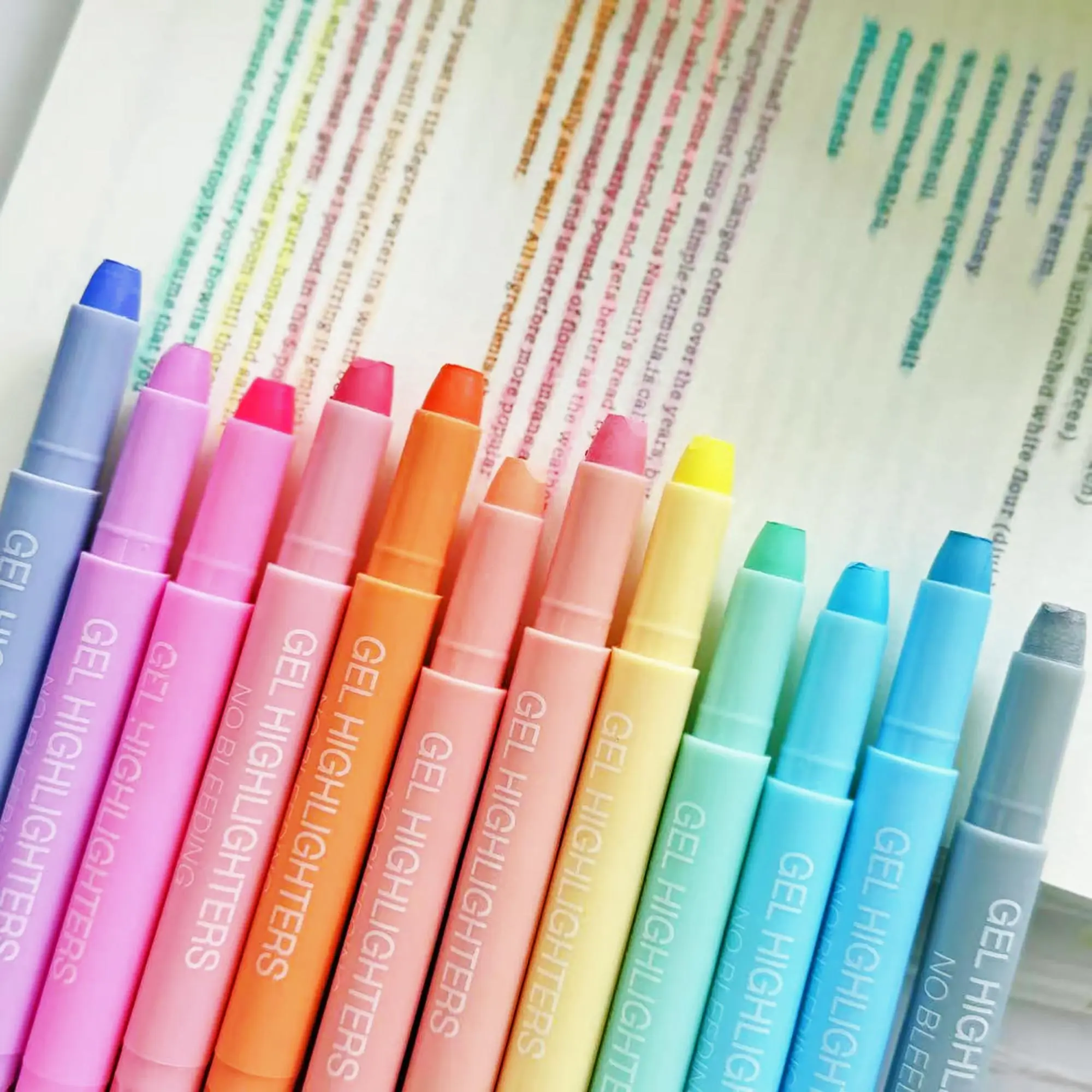 Pastel Gel Highlighter Pen,  1 Set  12 Color Non Bleeding Highlighter Pen, Gel Pen Highlighter for Students, Office Stationery & Supplies, School Stationery, Art Markers, No Bleed Highlighters