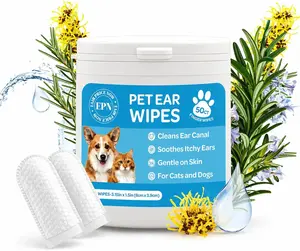 Dog Ear Wipes 50 Ct – Gentle Cleaning Wipes for Dogs, with Rosemary Extract Soft, Disposable, Non-Irritating Formula for Routine Ear Hygiene