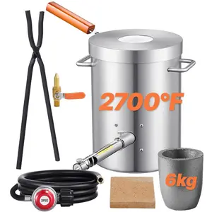 VEVOR 6KG Propane Melting Furnace Kit, Large Capacity Foundry Home Kilns, Blacksmithing Forge with Crucible Tongs Kiln, Stainless Steel, For Metal Scrap Recycle, Gold Copper Silver Casting
