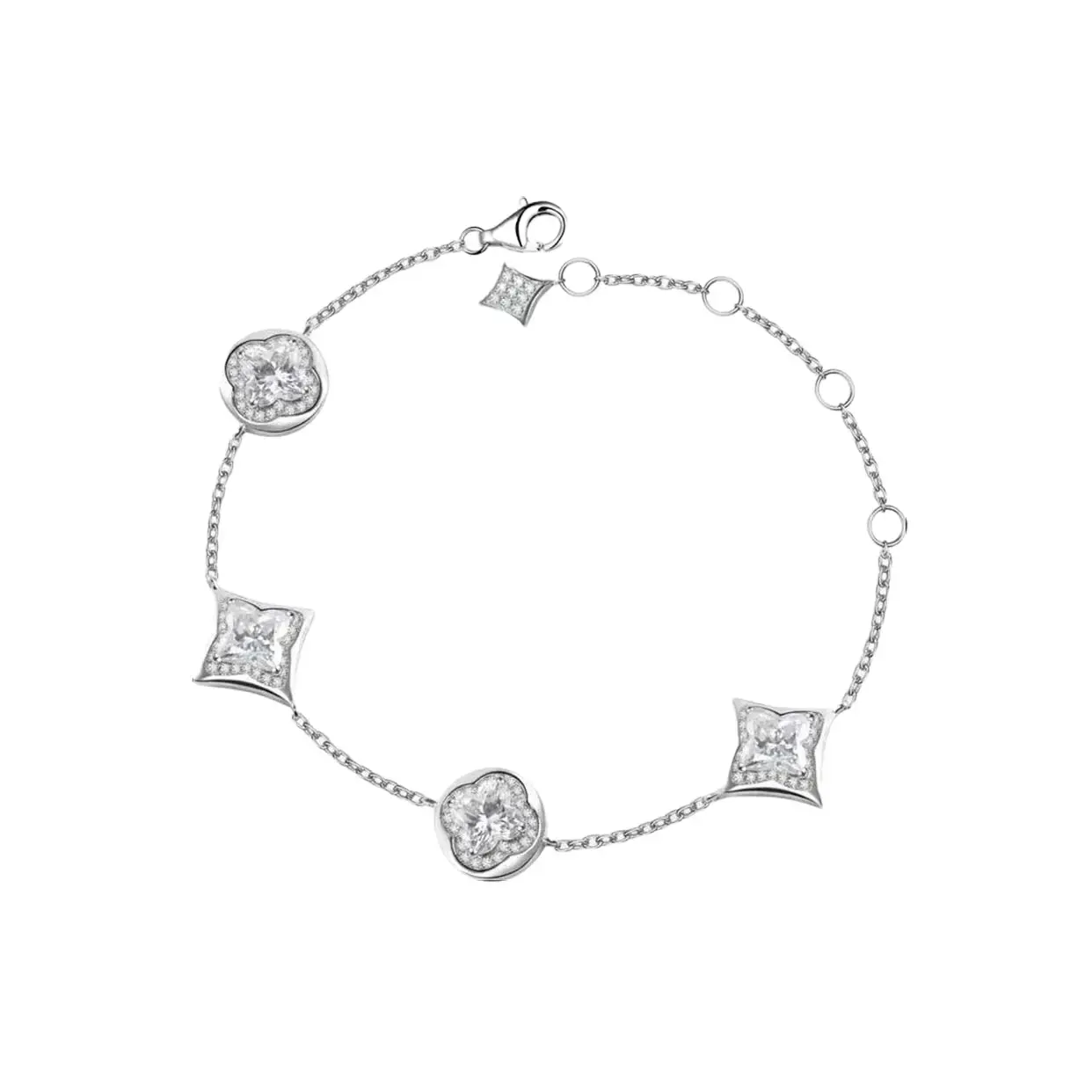 Lorvè 4.5ct Brilliant Four-Leaf Clover Lily Bulb Adjustable Bracelet Lab-Created Moissanite Bracelet S925 Sterling Silver Moissanite Jewelry Engagement Wedding Anniversary Perfect Gifts