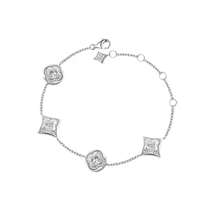 Lorvè 4.5ct Brilliant Four-Leaf Clover Lily Bulb Adjustable Bracelet Lab-Created Moissanite Bracelet S925 Sterling Silver Moissanite Jewelry Engagement Wedding Anniversary Perfect Gifts