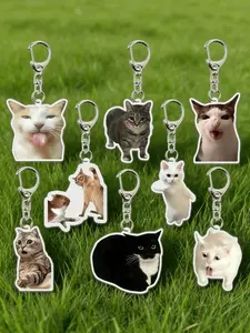 Funny Cat Meme Acrylic Keychain - Cute Multi-Style Cat Pendant, Lovely Key Ring Hot-Selling Cross-Border Accessory (1pc Random Delivery) Acrylic Material