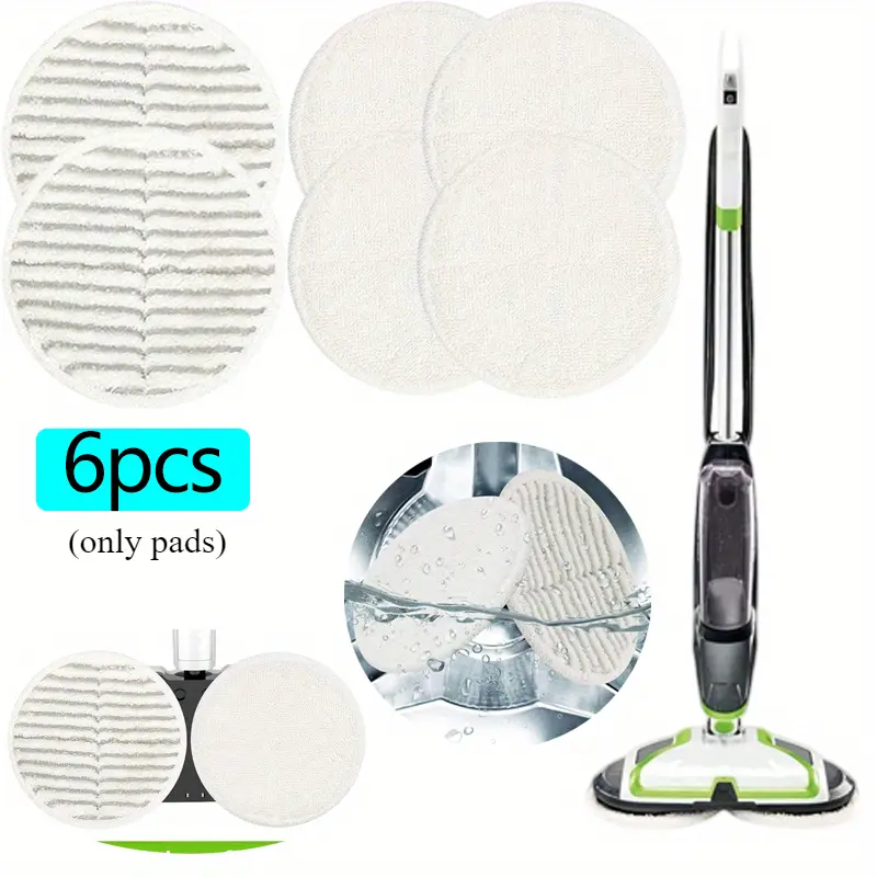 6pcs Circular electric steam mop cloth - 2pcs scrubby pads and 4 soft pad, Compatible with 2037/2039A/2052Z/2124/2240Z