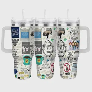 Gilmore Girls Coffee Addict Car Cup 40oz Stars Hollow Print Pattern Cute Aesthetic Design Durable Stainless Steel Great for Daily Commute Office Desk Road Trips Friend Gifts Coffee Lovers Home Kitchen Use