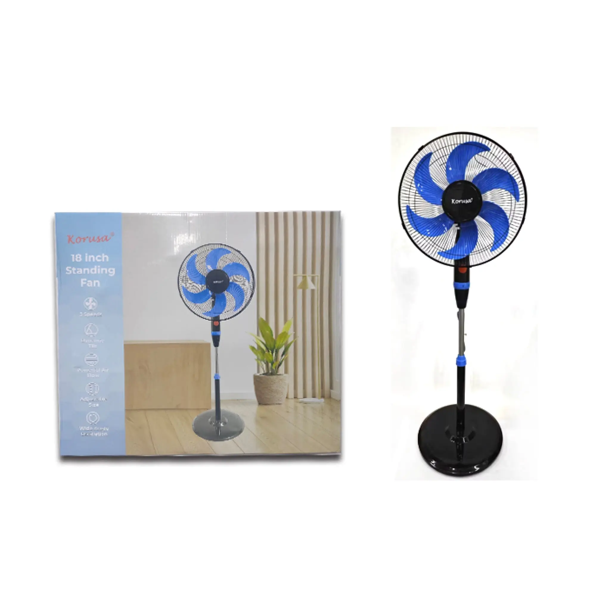 Korusa 16-Inch 6-Blade High-Power Stand Fan
