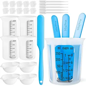 Silicone Resin Measuring Cups Tool Kit- Nicpro 250 & 100 ml Measure Cups, Silicone Popsicle Stir Sticks & Spatula, Pipettes, Gloves for Epoxy Resin Mixing, Molds, Jewelry Making, Waxing, Easy Clean