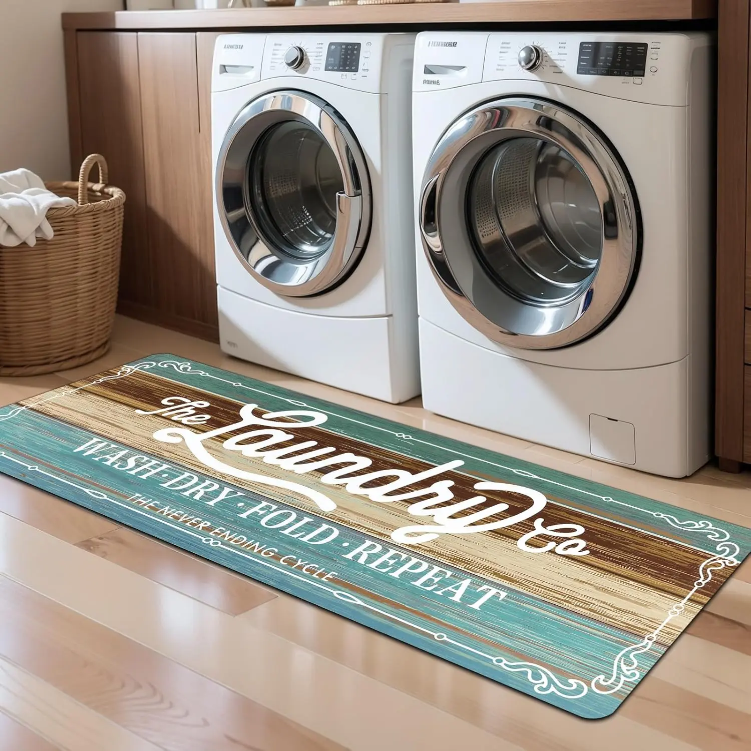 Pauwer Laundry Room Rug Runner 20"x60" Waterproof Rubber Laundry Mat Non Slip Kitchen Mats for Floor Washable Floor Mat Runner Rug for Farmhouse Mudroom Washroom Bathroom Decor | Rubber, Washable, Durable, Easy to Clean, Farmhouse Kitchen Mats for Floor,