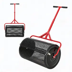24 Inch Compost Spreader for Lawn Care, Peat Moss Roller with Adjustable T Handle, Powder Coated Metal Mesh Lawn Fertilizer Spreader for Topsoil and Grass Seed