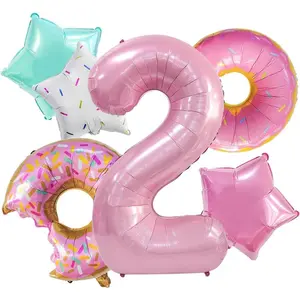 Donut Two Sweet Birthday Party Decorations Supplies for Girls, 6 Pcs 40" Pink Donut Balloons for 2nd Birthday Decorations Two Sweet Party Decoration