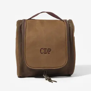 Marleylilly ML Personalized Waxed Canvas Hanging Toiletry Bag in Brown with Multiple Compartments & Custom Initials Marleylilly ML Personalized Waxed Canvas Hanging Toiletry Bag in Brown with Multiple Compartments & Custom Initials