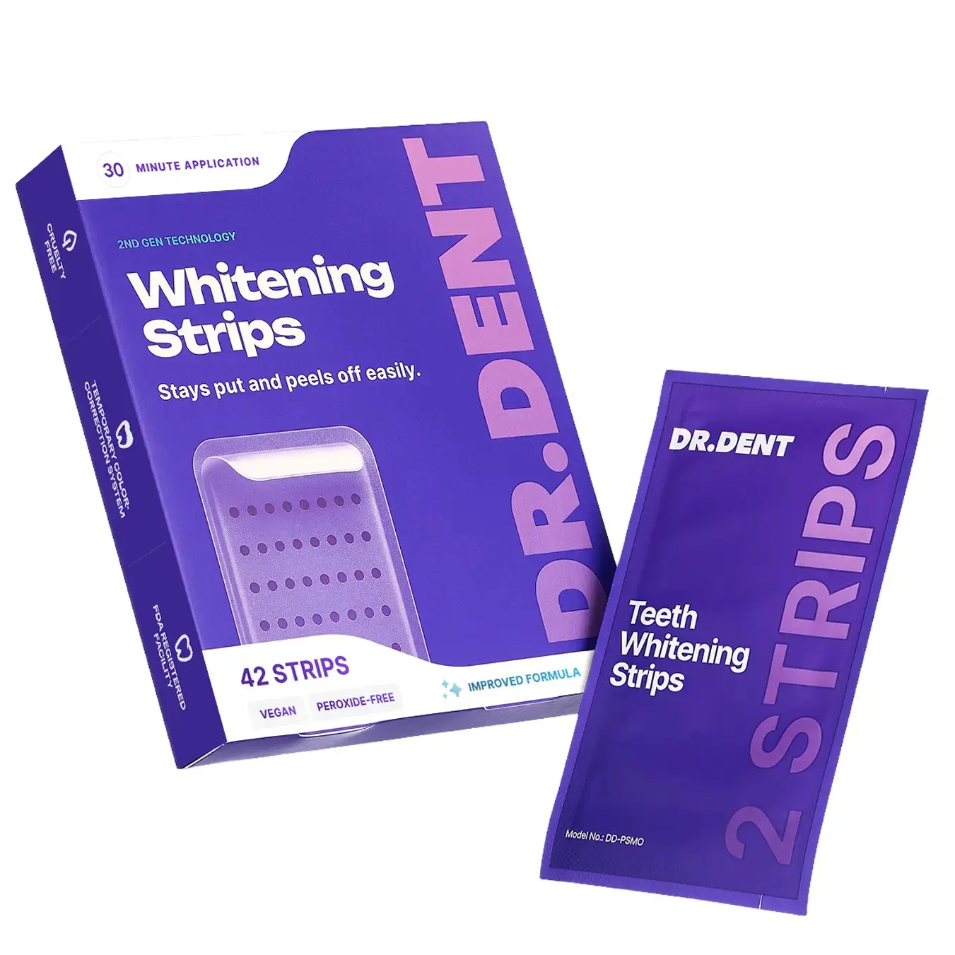 Peroxide-Free Non-Sensitive Teeth Whitening Strips - DRDENT Purple Whitening Strips, 7 & 21 Whitening Sessions