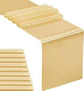 10-Pack Light Gold Satin Table Runner 12 x 108 Inches Long, Perfect for Wedding, Birthday Parties and Banquets Decorations