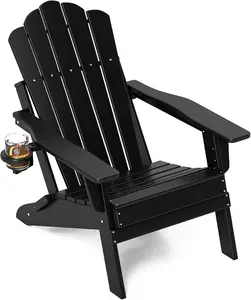 FOOWIN Folding Adirondack Chair, HDPE Folding Adirondack Chair with Cup Holder, HDPE All-Weather Fire Pit Chair for Patio, Garden, Backyard, Poolside, Deck, Bacolny, Porch