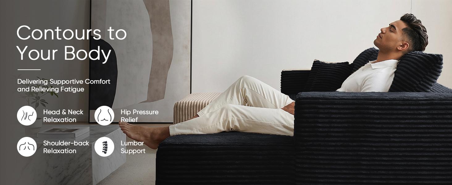 【2 Packages Shipping】MODMOOD 133" Plush Corduroy Cloud Velvet Modular Boneless Couch with Chaise & Ottoman, No Assembly Required - L/U-Shaped Sectional Sofa Set with Flexible Configuration - 133"W x 61.2"D x 25.59"H, convertible