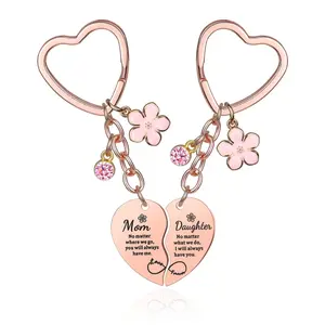 Mother Daughter Heart Keychain Set, Special Bond, Mother's Day Gift From Daughter, 2 Piece Heart Shaped Keychains, Perfect Gift for Mom, Floral Pattern Keychain