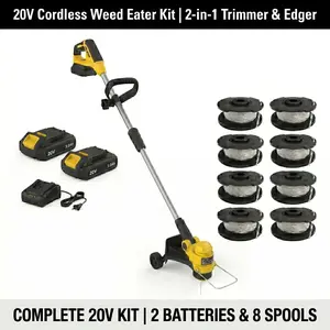 20V Cordless Weed Eater & Edger, 2-in-1 Garden Tool with 2 Batteries & 8 Spools, 12" Lightweight Lawn Trimmer, fathersdaygift