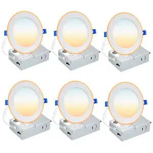 6 Pack 6 Inch 12W 5CCT LED Ceiling Lights Dimmable with Night Light 1050Lumen 110-130V Ultra-Thin Multicolor Recessed Lights 50000 Hours Life Span Energy Efficient Synchronization International Warranty