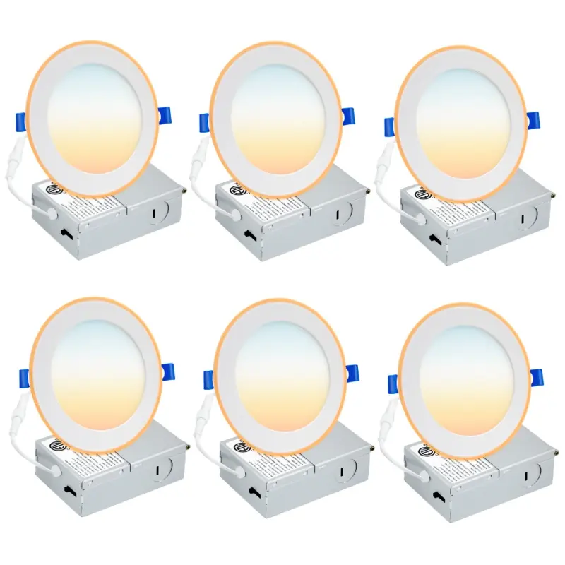 6 Pack 6 Inch 12W 5CCT LED Ceiling Lights Dimmable with Night Light 1050Lumen 110-130V Ultra-Thin Multicolor Recessed Lights 50000 Hours Life Span Energy Efficient Synchronization International Warranty