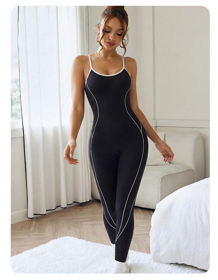 Strappy backless color-block yoga jumpsuit seamless peach butt running sports jumpsuit yoga beautiful back
