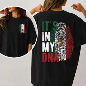 Mexican DNA Shirt, Mexico Flag Fingerprint Graphic Tee, Front Back Heritage Pride Top, Patriotic Cultural Statement Shirt, Made in USA, 100% Cotton