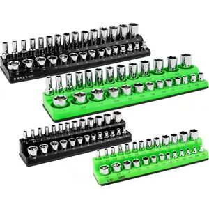 Swiilpo GARDEN TOOLS Magnetic Socket Organizer Set,  Socket Holder Set Includes 1/4", 3/8" Drive Metric SAE Socket Trays green rubber socket tray professional hand work equipment tool box garage organization hand tool cool mechanic Socket OrganizerQuesear