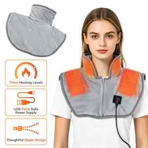 5V 2A Powered Electric Heated Neck & Shoulder Shawl, 3-Zone Heating, 3 Temp Levels (45/55/65°C), NTC Overheat Protection, Ultra-Soft Crystal Fleece, Hand Washable Heating Wrap (Adapter Included, Power Bank Not Included)