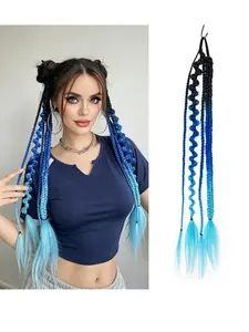 Color Gradient Braided Ponytail Hairpiece, Handmade Dreadlock Style, Lightweight Natural Look, Synthetic Fiber, Perfect for Music Festivals