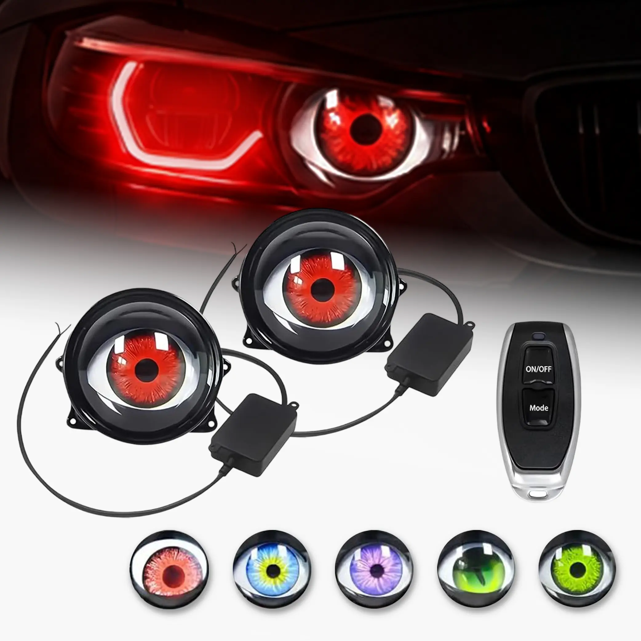 DIBMS Devil's Eye Car Headlights, Dynamic Devil's Eye, Adjustable Eye with Remote Control Led Dynamic Devil's Eye, Mini Lens Car Eyeball Lights, Dodge Challenger Trim Dynamic Headlights Adjustable LED Devil Eyes Headlights   Interior  Led Headlamps Bulbs