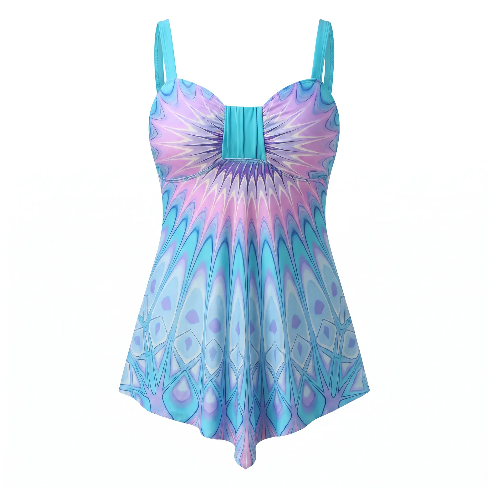 JOJO Women's Comfortable Casual Tank Top - Colorful Abstract Print, Blue and Purple Gradient Design