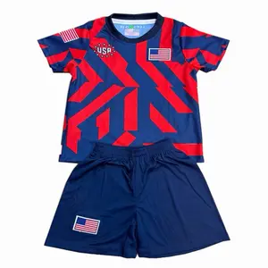 USA Soccer Set Red & Royal Blue Unisex Jersey & Shorts Youth Football Kit for Sports