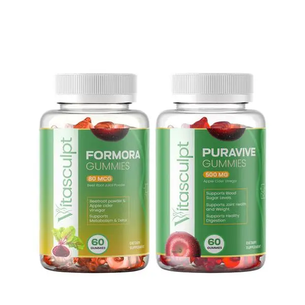 Vitasculpt The Daily Sculpt Set - Formora Gummies 60 MG & Puravive Gummies 500 MG - 60 Count Each - Supports Blood Sugar Levels & Metabolism