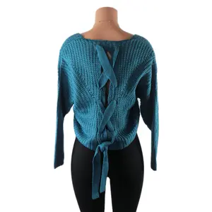Teal Sweater Knitwear Lace Womenswear Long Sleeve Crop Tops