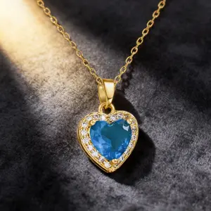 1pc Women's Fashion Micro - Inlaid Ruby Heart Pendant Necklace - High - End & Versatile Style