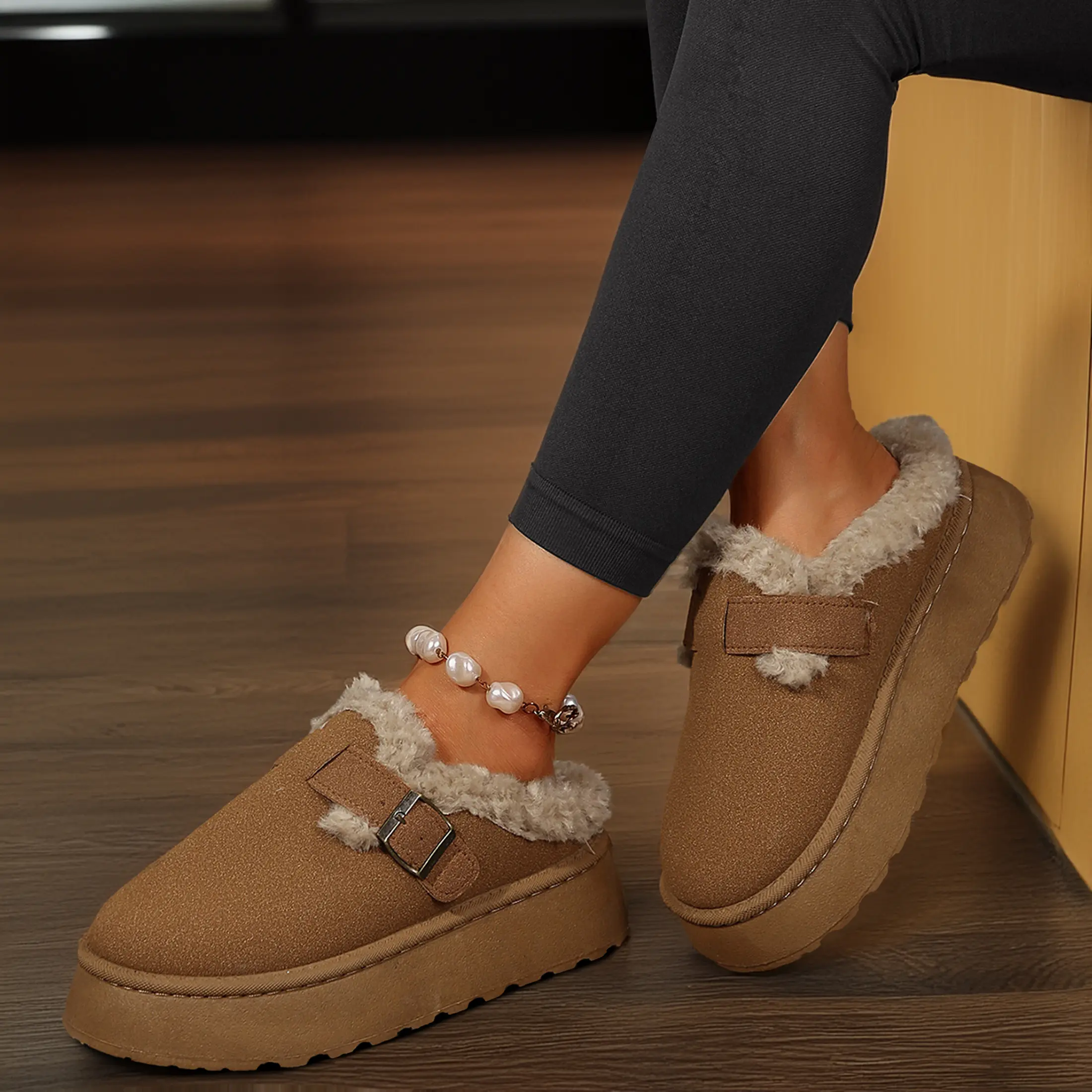 Women's Fashion Snow Boots Thickened Warm Fluffy Lined Retro Casual Shoes With Thick Slip-On Boots Footwear Girl