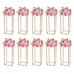 10Pcs Wedding Flower Stand Set 23.62"H Gold Metal Column Rack Wedding Party Prop Decor Balloon Display Holder Flower Vase Pillar
