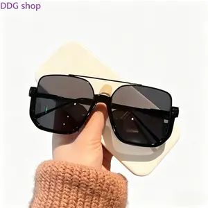 Unisex Sports Oversized Square Sunglasses, Retro Cat Eye Rectangle  Lens, Metal Double Bridge Gold Frame Fashion Shades, Night Vision Yellow Tint Glasses, UV Protection Anti Glare Eyewear for Women Men Outdoor Driving Cycling Travel Daily Casual Wear